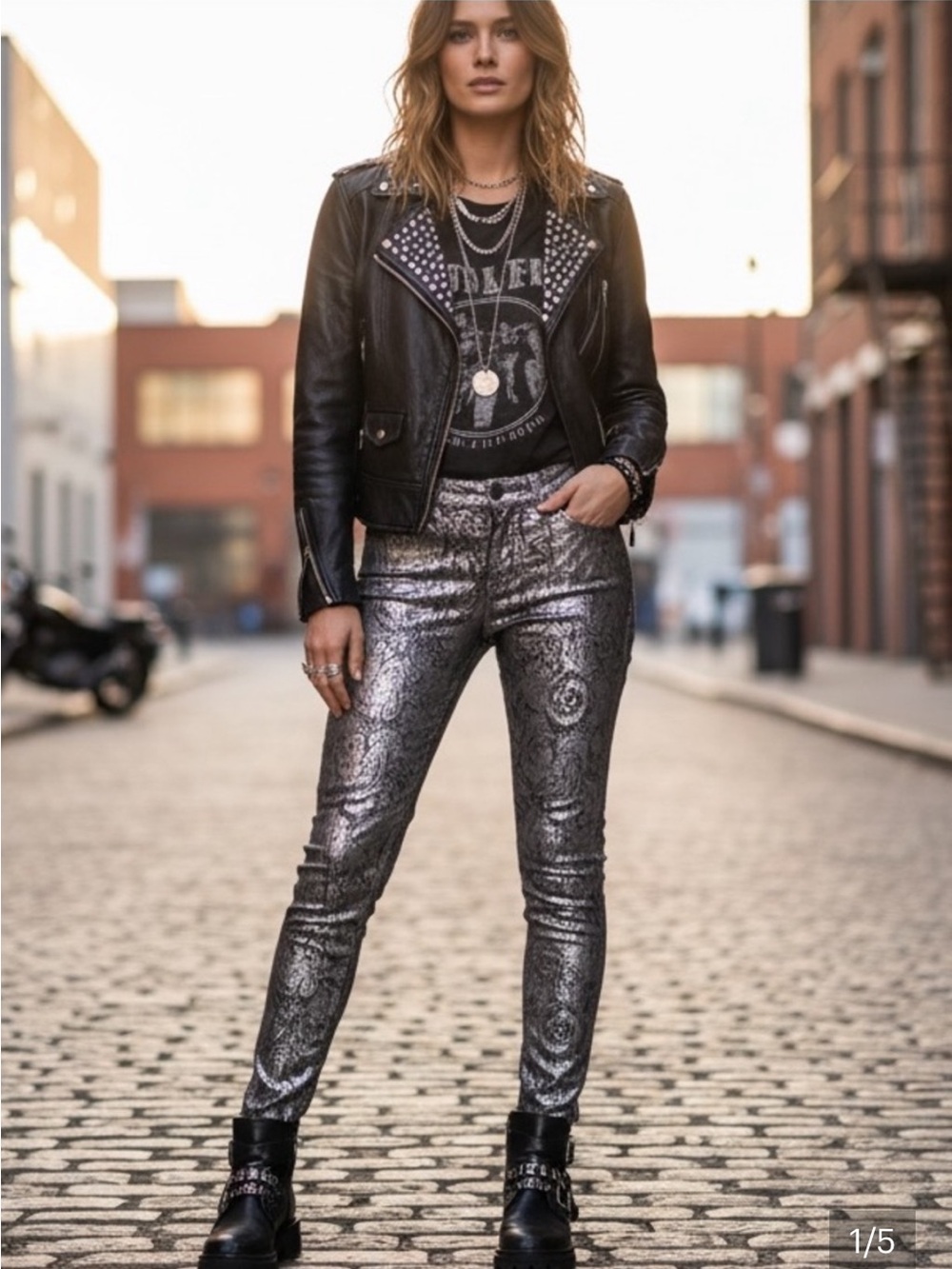 Metallic Silver Women's skinny jeans 26 (875)